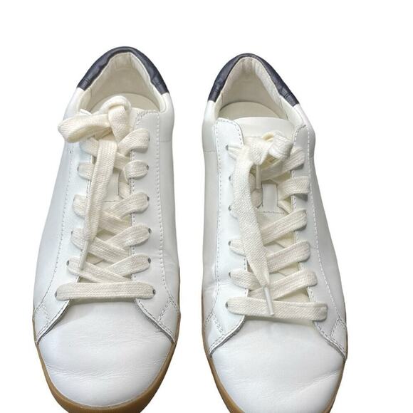 Banana Republic White Leather Sneaker Lace Up Tan Bottom Black Ankle Pull - Picture 5 of 6